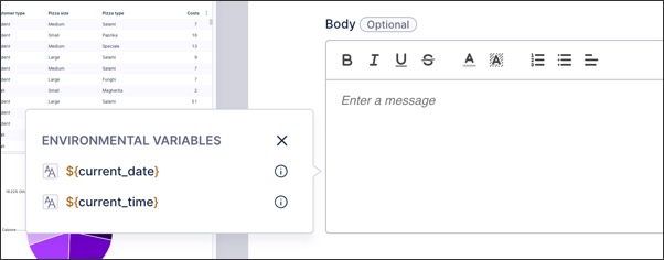 A screenshot of the email body field in view reporting.