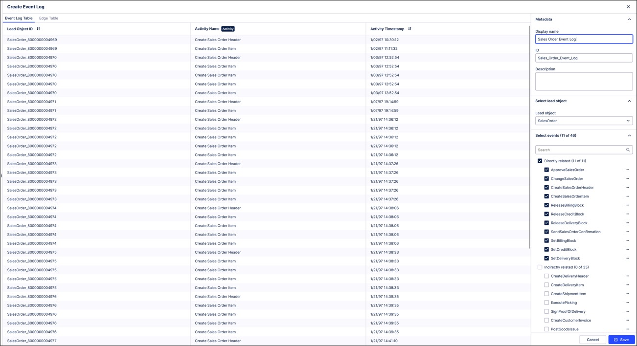 Example of the visual event log builder in Studio.