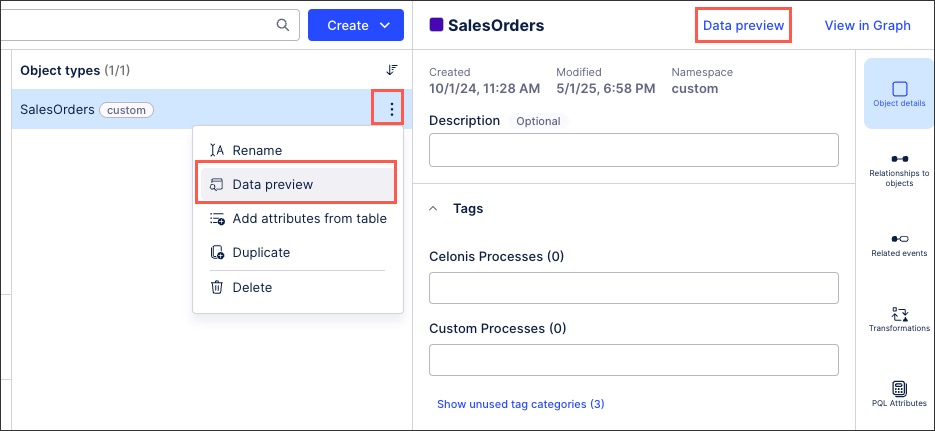 An example screenshot of how to request a data preview.