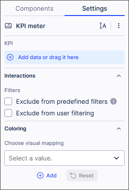 Image showing the settings options for the KPI meter component.