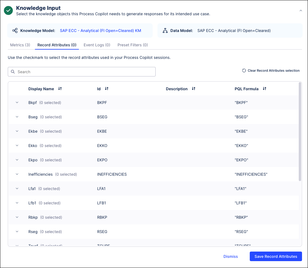 Screenshot showing examples of the record attributes that can be added.