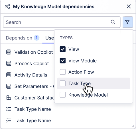 Screenshot showing filter options