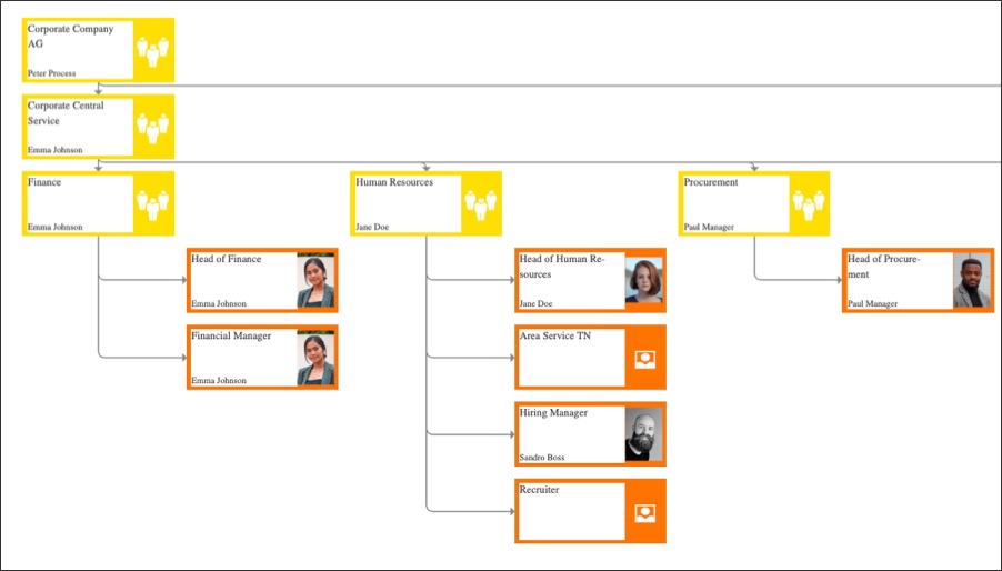 An example of an org chart in Process Designer.