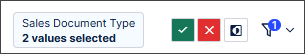 Screenshot showing that two values have been selected in the filter, with buttons to confirm or reject the filter values selected..