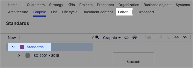 A screenshot showing how to create standards graphics in process designer.