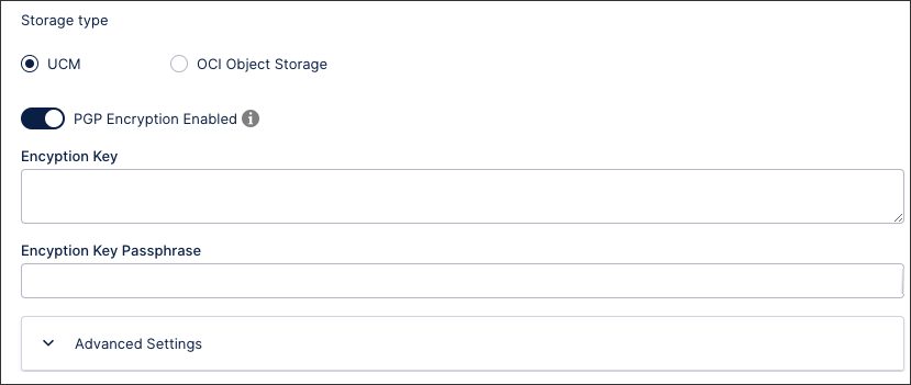 A screenshot showing the data storage type for an oracle fusion data connection.