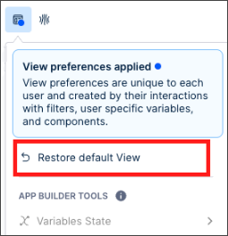View preferences displaying Restore default View menu option